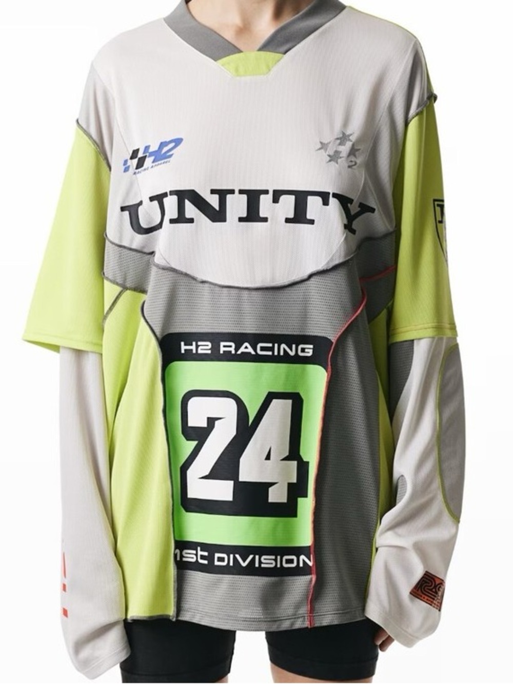 Heron Preston Lime Green, Gray & White Long Sleeve Racing Jersey
